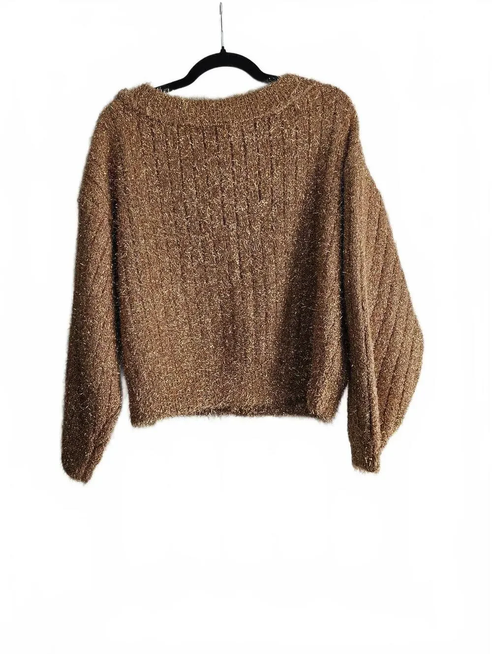 NWT Anthropologie Women's Brown & Gold Metallic Thread Knit Sweater Size M - Picture 2 of 6